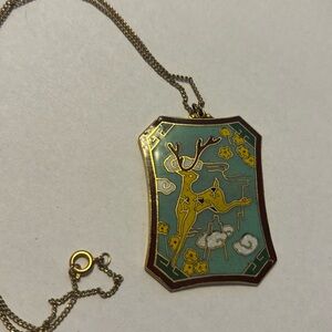 Elegant Deer Pendant Necklace vintage cloisonné ensmel brass necklace